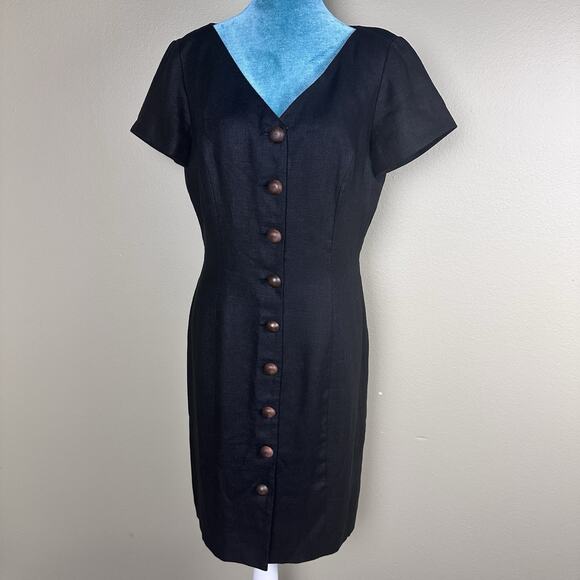 Marie St. Claire sheath dress Linen Women 8 Black, Buttons, Career wear class - Picture 2 of 14